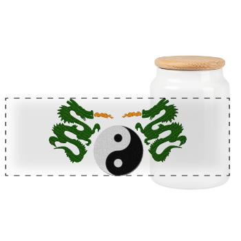 beste asia shirts, Yin und yang motiv asiadrachen - Panorama Keksdose mit Holzdeckel - Weiß - Vorne
