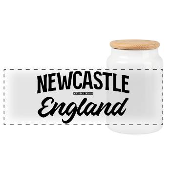 Newcastle England - Panorama Keksdose mit Holzdeckel - Weiß - Vorne