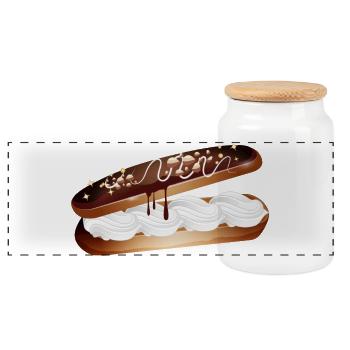 Illustration of a stuffed éclair with cream - Panoramic Cookie Jar with Wooden Lid - white - Front
