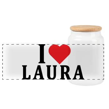 T-Shirt Ich liebe Laura T-Shirt Geschenkidee - Panorama Keksdose mit Holzdeckel - Weiß - Vorne