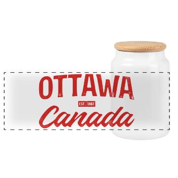 Ottawa Kanada Retro Script Rot - Panorama Keksdose mit Holzdeckel - Weiß - Vorne