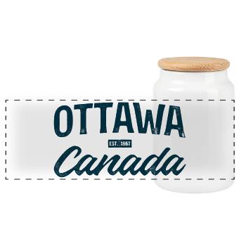 Ottawa Canada Est1867 Vintage - Panoramic Cookie Jar with Wooden Lid - white - Front