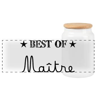 MAÎTRE. MERCI. MERCI MAÎTRE. CADEAU MAÎTRE. ETE - Boîte à biscuits avec couvercle en bois - blanc - Devant