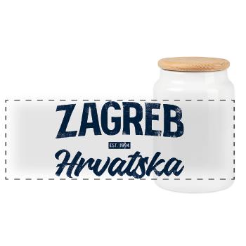 Zagreb Blue Croatian Font - Panoramic Cookie Jar with Wooden Lid - white - Front