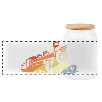 Vintage steam locomotive - Panoramic Cookie Jar with Wooden Lid - white - Front