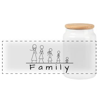 Famille de figurines en bâton - Boîte à biscuits avec couvercle en bois - blanc - Devant