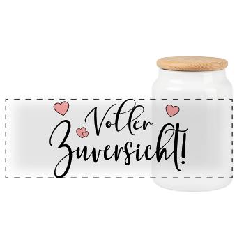 VOLLER ZUVERSICHT - Panorama Keksdose mit Holzdeckel - Weiß - Vorne