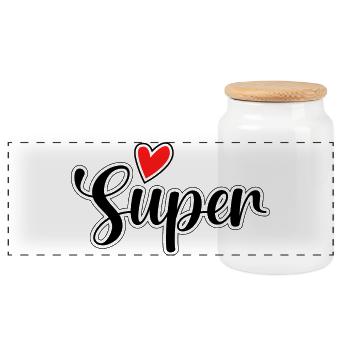 Minimalist Heart and Artistic Expression - Panoramic Cookie Jar with Wooden Lid - white - Front