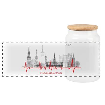 Hamburg / Stadt / Metropole / Elbe - Panorama Keksdose mit Holzdeckel - Weiß - Vorne