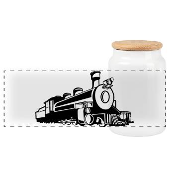 Retro Train Sketch - Panoramic Cookie Jar with Wooden Lid - white - Front