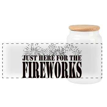 Just Here for the Fireworks - Panoramic Cookie Jar with Wooden Lid - white - Front