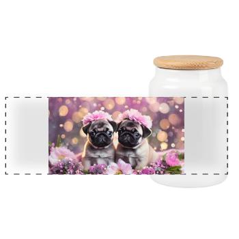 Mignons bébés chiens avec des couronnes de fleurs - Boîte à biscuits avec couvercle en bois - blanc - Devant