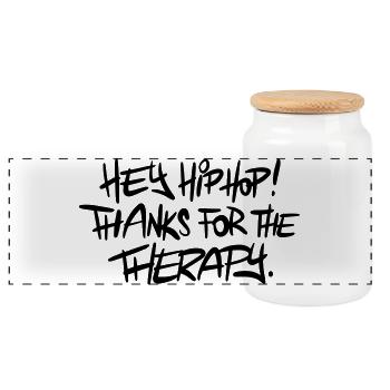Hiphop Music Spruch - Panorama Keksdose mit Holzdeckel - Weiß - Vorne