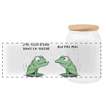 grenouilles j'ai plein d'eau dans la bouche - Boîte à biscuits avec couvercle en bois - blanc - Devant