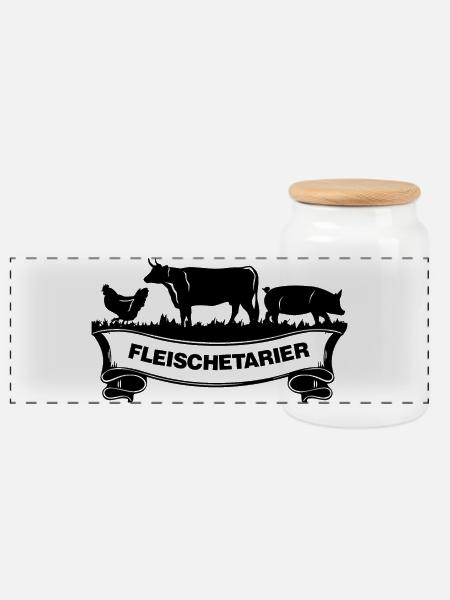 Fleischetarier Fleischliebhaber Shirt - Panorama Keksdose mit Holzdeckel - Weiß