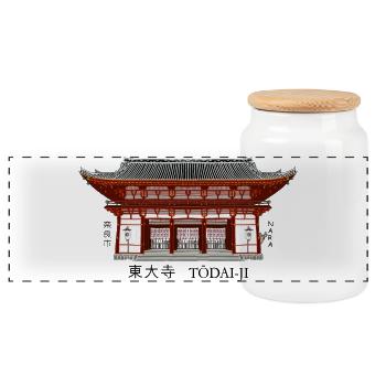 Nara Japan, Todai-ji, Buddhist Temple - Panoramic Cookie Jar with Wooden Lid - white - Front