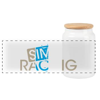 sim racing gaming checkered flag car driver gamer - Panoramic Cookie Jar with Wooden Lid - white - Front