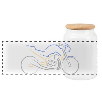 Motorbike Naked Bike Lines Outline multicolored - Panoramic Cookie Jar with Wooden Lid - white - Front