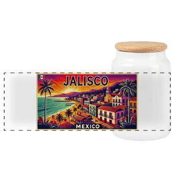 Jalisco Mexico beach palm design - Panoramic Cookie Jar with Wooden Lid - white - Front