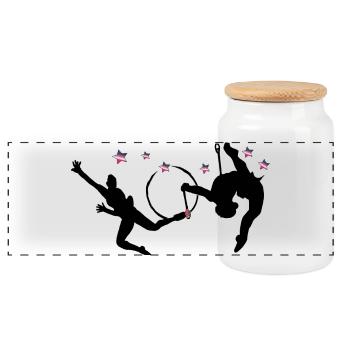 Rhythmic gymnastics with hoops - Panoramic Cookie Jar with Wooden Lid - white - Front