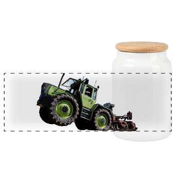 Grüner Traktor MB trac 1300 Hochstarter - Panorama Keksdose mit Holzdeckel - Weiß - Vorne