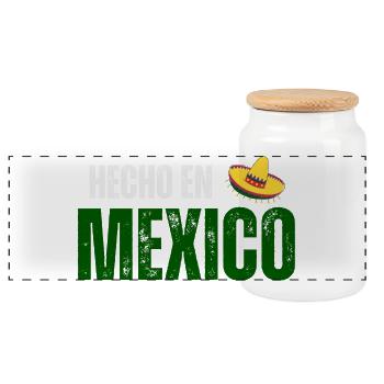 Fabriqué au Mexique, fierté mexicaine - Boîte à biscuits avec couvercle en bois - blanc - Devant