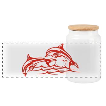 Les dauphins rouges - Boîte à biscuits avec couvercle en bois - blanc - Devant