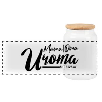 Mama Oma Uroma – Mehrgenerationen est 2025 - Panorama Keksdose mit Holzdeckel - Weiß - Vorne