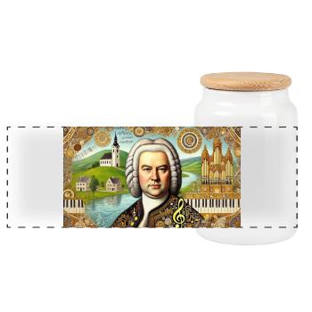 Johann Sebastian Bach: Portrait in modern painting style - Panoramic Cookie Jar with Wooden Lid - white - Front