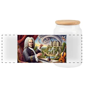 Johann Sebastian Bach: Portrait in many painting styles - Panoramic Cookie Jar with Wooden Lid - white - Front