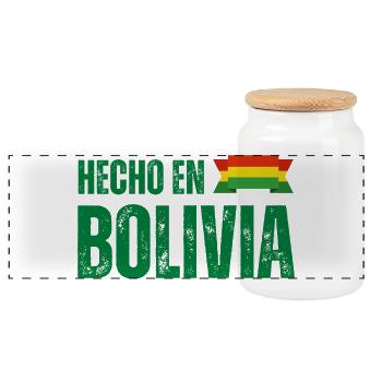 Made in Bolivia, Bolivian pride - Panoramic Cookie Jar with Wooden Lid - white - Front
