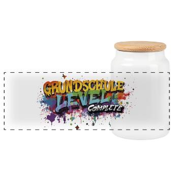 Grundschule Level Complete Graffiti Abschlussshirt - Panorama Keksdose mit Holzdeckel - Weiß - Vorne