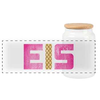 Eis Waffel Eisdiele Eiscreme Eiskrem Sommer pink - Panorama Keksdose mit Holzdeckel - Weiß - Vorne