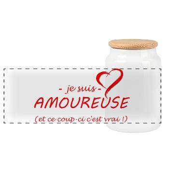 je suis amoureuse - Boîte à biscuits avec couvercle en bois - blanc - Devant