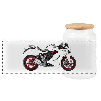 motorcycle - Panoramic Cookie Jar with Wooden Lid - white - Front