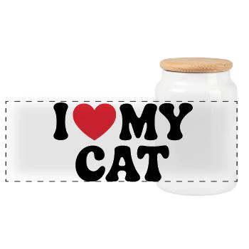 Love My Cat Pet Lover - Panoramic Cookie Jar with Wooden Lid - white - Front