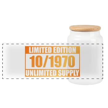 55. Geburtstag Limited Edition - ꝏ Supply 10/1970 - Panorama Keksdose mit Holzdeckel - Weiß - Vorne