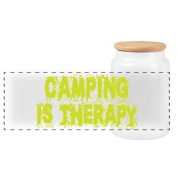 Camping ist Therapie - Panorama Keksdose mit Holzdeckel - Weiß - Vorne