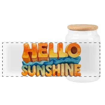HELLO SUNSHINE – Aquarell Retro 70s Design - Panorama Keksdose mit Holzdeckel - Weiß - Vorne