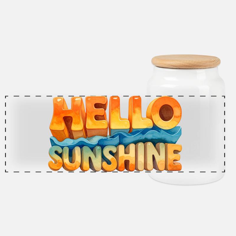 HELLO SUNSHINE – Aquarell Retro 70s Design - Panorama Keksdose mit Holzdeckel - Weiß