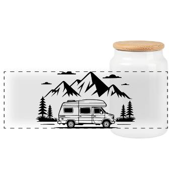 Camping - Panorama Keksdose mit Holzdeckel - Weiß - Vorne