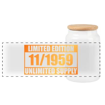 66. Geburtstag Limited Edition - ꝏ Supply 11/1959 - Panorama Keksdose mit Holzdeckel - Weiß - Vorne