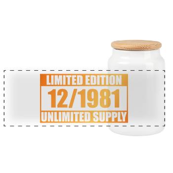 44th Birthday Limited Edition - ꝏ Supply 12/1981 - Panoramic Cookie Jar with Wooden Lid - white - Front