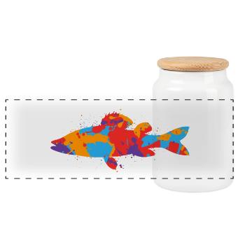 Colorful Zander Angler Design Zander Fishing Fishing - Panoramic Cookie Jar with Wooden Lid - white - Front