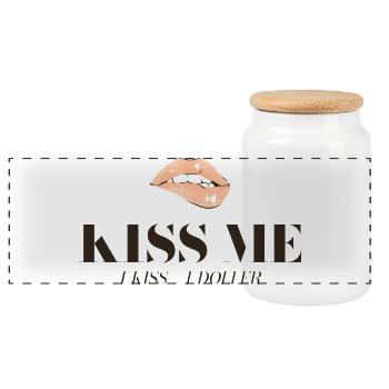 Motif du baiser : Lèvres et slogan du dollar - Boîte à biscuits avec couvercle en bois - blanc - Devant
