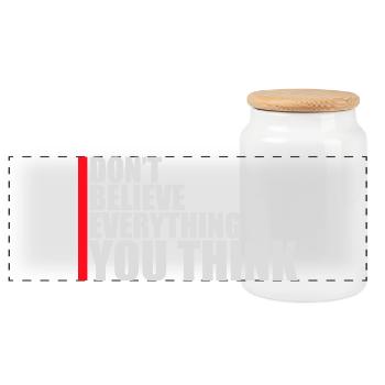 Don't Believe Everything You Think Spruch Weisheit - Panorama Keksdose mit Holzdeckel - Weiß - Vorne