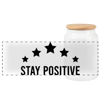 Stay_positive_stars - Panoramic Cookie Jar with Wooden Lid - white - Front