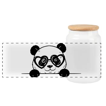 Panda mit Herzbrille Cartoon Stil - Panorama Keksdose mit Holzdeckel - Weiß - Vorne