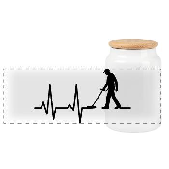 Heartbeat of Metal Detecting Enthusiast - Panoramic Cookie Jar with Wooden Lid - white - Front