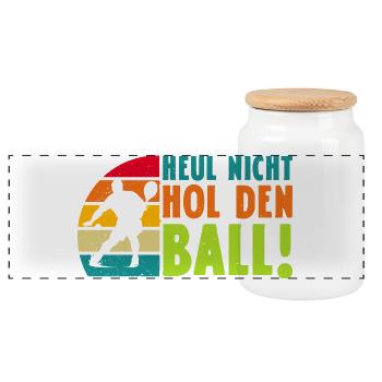 Padelspiel HEUL NICHT HOL DEN BALL Lustiges - Panorama Keksdose mit Holzdeckel - Weiß - Vorne